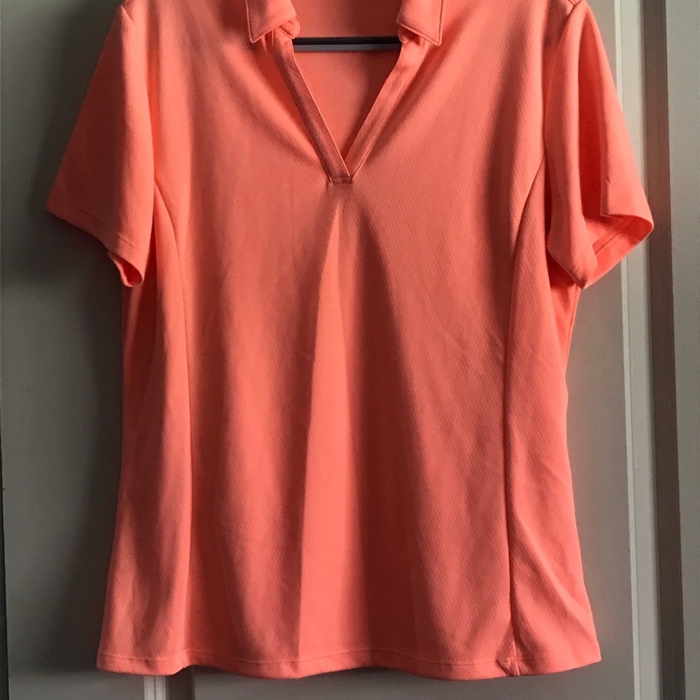 Lady Hagen Coral V-Neck Short Sleeve Golf Polo